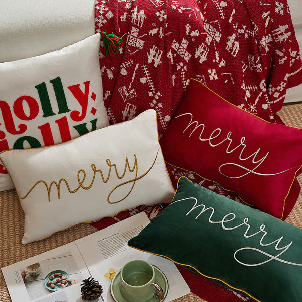 HKM-236883 Christmas Decorative Pillow Cover - Modern Design in White, Red, and Green (30x50cm)