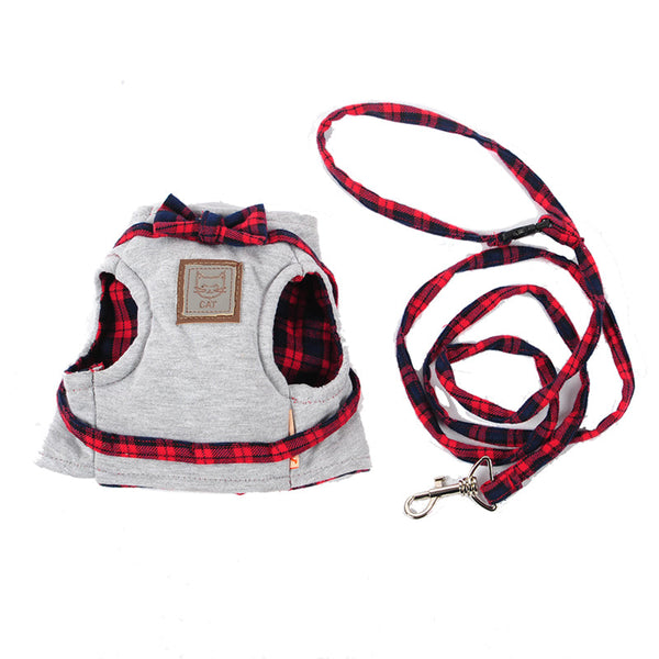 HKM-2369341 Adjustable Kitty Cat Harness with Leash, Knitted Fabric & Cotton Cloth, Multiple Sizes Available