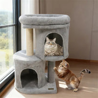 HKM-2369725 Compact 26" Cat Tree with 2 Condos and Sisal Scratching Posts for Small Spaces