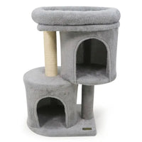 HKM-2369725 Compact 26" Cat Tree with 2 Condos and Sisal Scratching Posts for Small Spaces