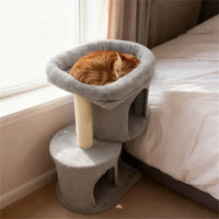 HKM-2369725 Compact 26" Cat Tree with 2 Condos and Sisal Scratching Posts for Small Spaces