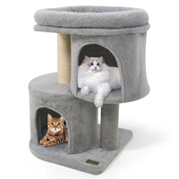 HKM-2369725 Compact 26" Cat Tree with 2 Condos and Sisal Scratching Posts for Small Spaces