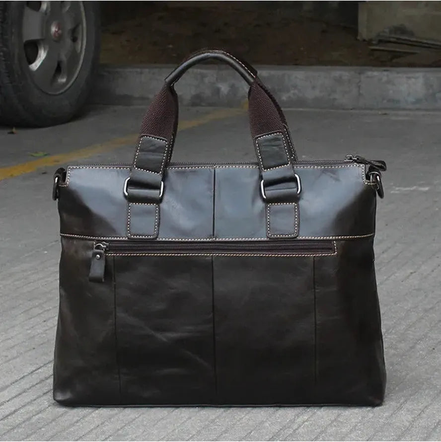 HKM-237139 Retro Style Men's Leather Briefcase – Casual Crossbody Shoulder Bag with Zipper Closure