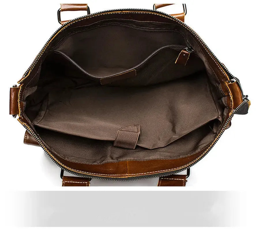 HKM-237139 Retro Style Men's Leather Briefcase – Casual Crossbody Shoulder Bag with Zipper Closure