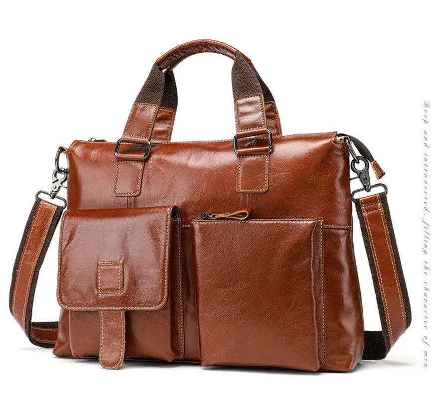 HKM-237139 Retro Style Men's Leather Briefcase – Casual Crossbody Shoulder Bag with Zipper Closure