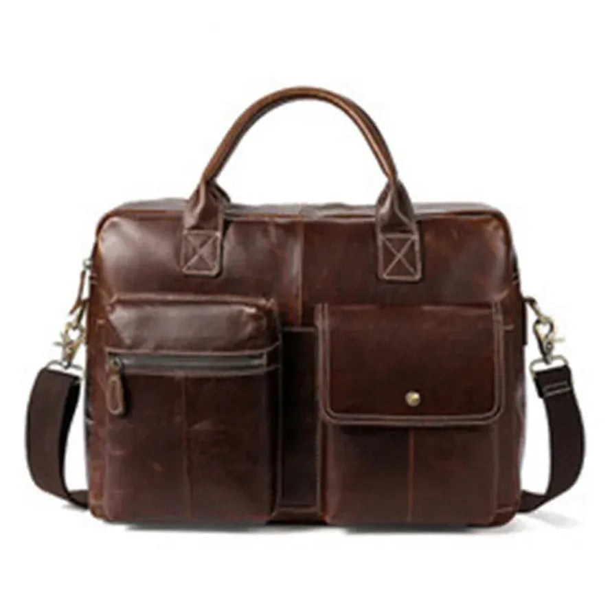 HKM-237139 Retro Style Men's Leather Briefcase – Casual Crossbody Shoulder Bag with Zipper Closure