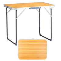 HKM-237267 Outdoor Folding Table - 2.3ft Wood Grain Rectangular Aluminum Alloy, Supports 50kg