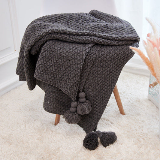 HKM-237395 Fringed Knitted Baby Blanket with Pineapple Pendant in Various Colors and Sizes