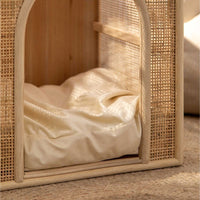 HKM-2375869 Woven Rattan Cat Bed for Comfortable Summer Ventilation - All-Season Pet Nest