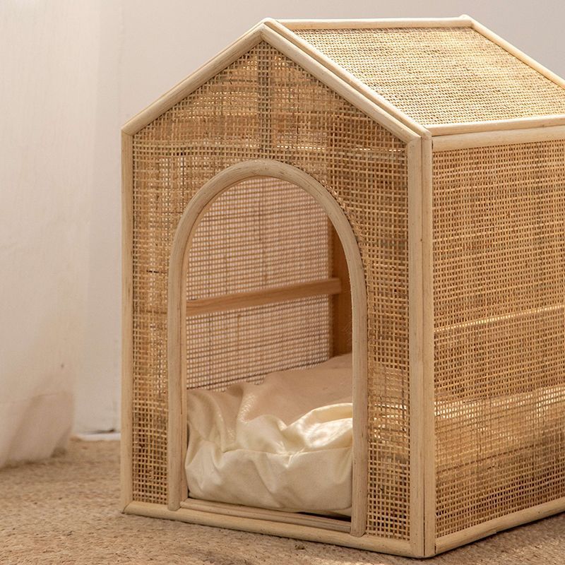 HKM-2375869 Woven Rattan Cat Bed for Comfortable Summer Ventilation - All-Season Pet Nest