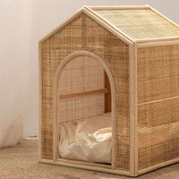 HKM-2375869 Woven Rattan Cat Bed for Comfortable Summer Ventilation - All-Season Pet Nest