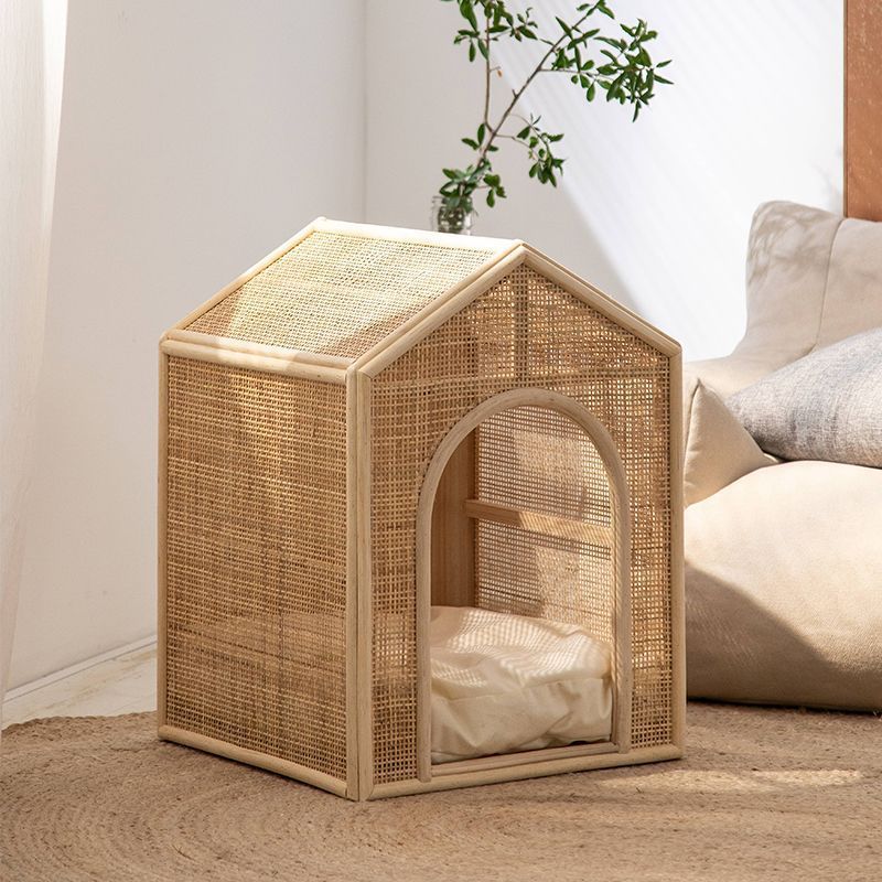 HKM-2375869 Woven Rattan Cat Bed for Comfortable Summer Ventilation - All-Season Pet Nest