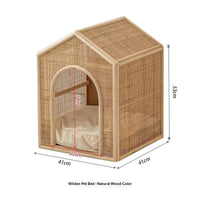 HKM-2375869 Woven Rattan Cat Bed for Comfortable Summer Ventilation - All-Season Pet Nest