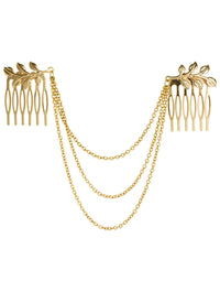 HKM-237651 Leaf Chain Tassel Hair Comb - Alloy Hair Accessory for Women