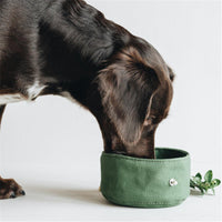 HKM-2378045 Foldable Waterproof Round Dog Bowl - Oil Wax Canvas, 150x75mm