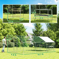 HKM-2379453 Large Metal Chicken Coop with Waterproof Cover, Roosting Bar, Nesting Box, 194 sq.ft. for 18-24 Chickens
