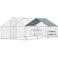 HKM-2379453 Large Metal Chicken Coop with Waterproof Cover, Roosting Bar, Nesting Box, 194 sq.ft. for 18-24 Chickens