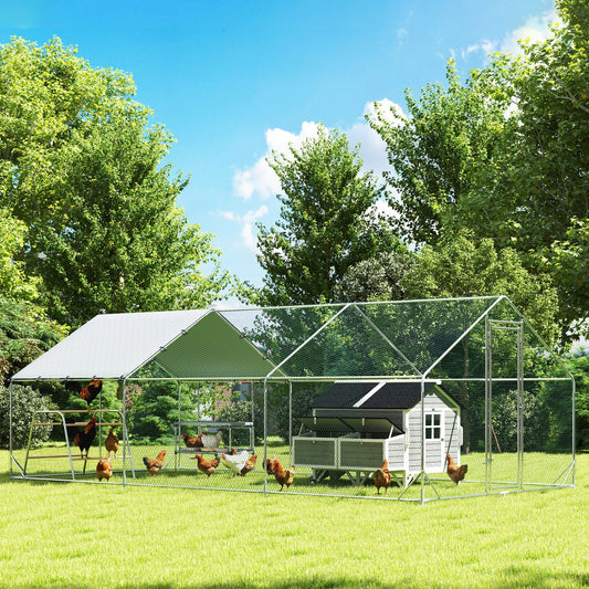 HKM-2379453 Large Metal Chicken Coop with Waterproof Cover, Roosting Bar, Nesting Box, 194 sq.ft. for 18-24 Chickens