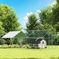 HKM-2379453 Large Metal Chicken Coop with Waterproof Cover, Roosting Bar, Nesting Box, 194 sq.ft. for 18-24 Chickens