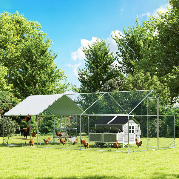 HKM-2379453 Large Metal Chicken Coop with Waterproof Cover, Roosting Bar, Nesting Box, 194 sq.ft. for 18-24 Chickens