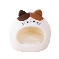 HKM-2379837 Cozy Teddy Plush Semi-closed Cat Nest in White with Brown Ears