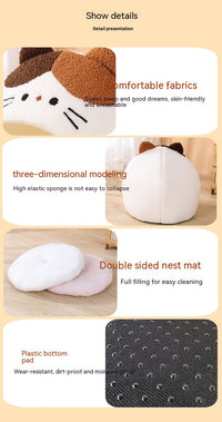 HKM-2379837 Cozy Teddy Plush Semi-closed Cat Nest in White with Brown Ears