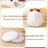 HKM-2379837 Cozy Teddy Plush Semi-closed Cat Nest in White with Brown Ears