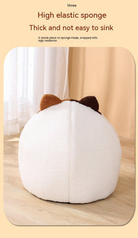 HKM-2379837 Cozy Teddy Plush Semi-closed Cat Nest in White with Brown Ears