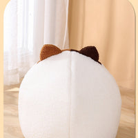 HKM-2379837 Cozy Teddy Plush Semi-closed Cat Nest in White with Brown Ears