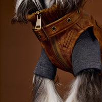 HKM-2380349 Schnauzer Teddy Bichon Retro Sleeveless Leather Vest for Pets - Size XS to XXL