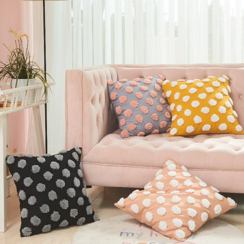 HKM-238035 Moroccan Tufted Dots Pillow Cover - Modern Simple Design, Various Colors, 45x45cm