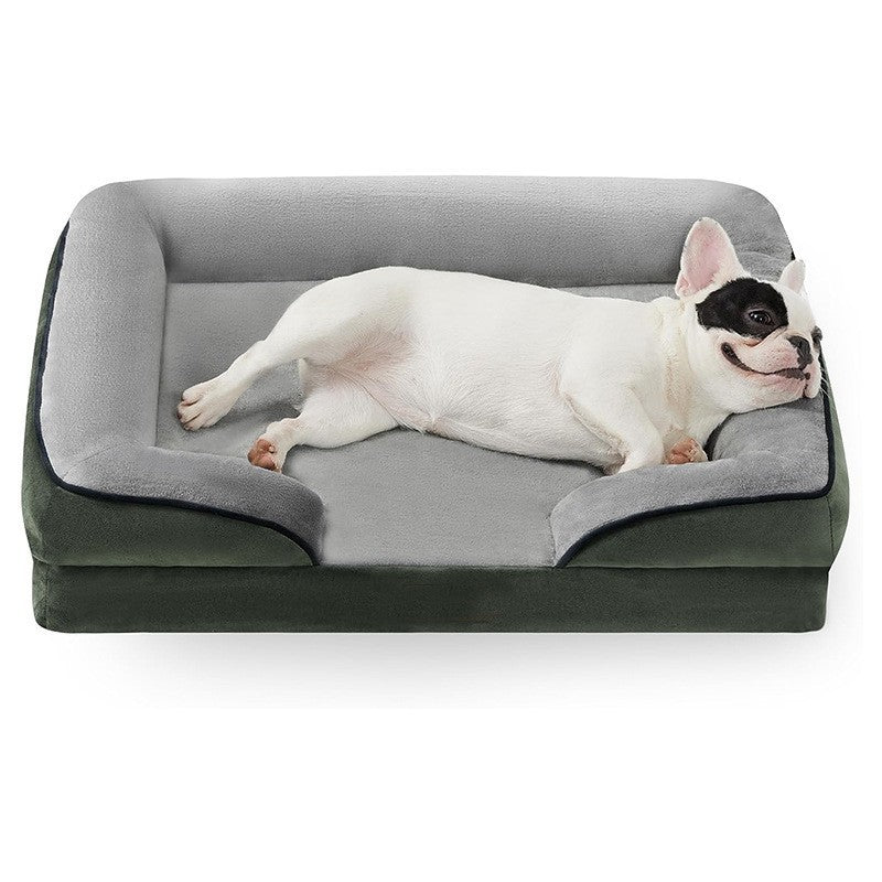 HKM-2381629 Comfortable Detachable Dog Plush Sofa Pet Bed in Gray, Dark Green, Brown, Blue, or Dark Gray - Multiple Sizes Available