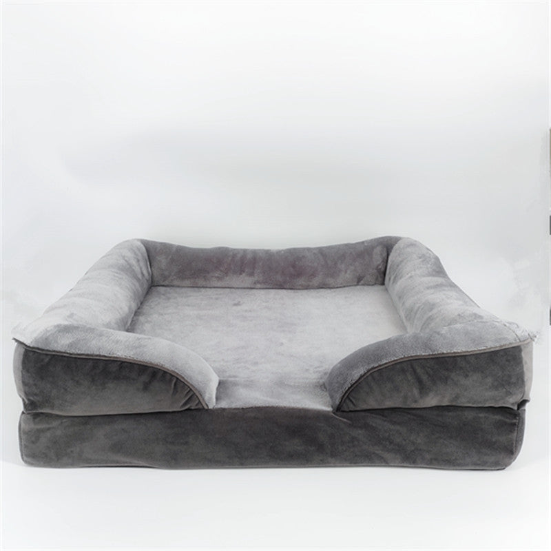 HKM-2381629 Comfortable Detachable Dog Plush Sofa Pet Bed in Gray, Dark Green, Brown, Blue, or Dark Gray - Multiple Sizes Available