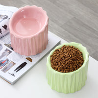 HKM-2381757 Ceramic Pet Bowl with Neck Guard ¨C Scratch-Resistant, Stable, and Safe Design in White, Pink, Green