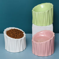 HKM-2381757 Ceramic Pet Bowl with Neck Guard ¨C Scratch-Resistant, Stable, and Safe Design in White, Pink, Green