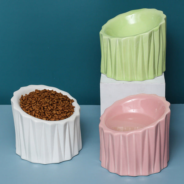 HKM-2381757 Ceramic Pet Bowl with Neck Guard ¨C Scratch-Resistant, Stable, and Safe Design in White, Pink, Green