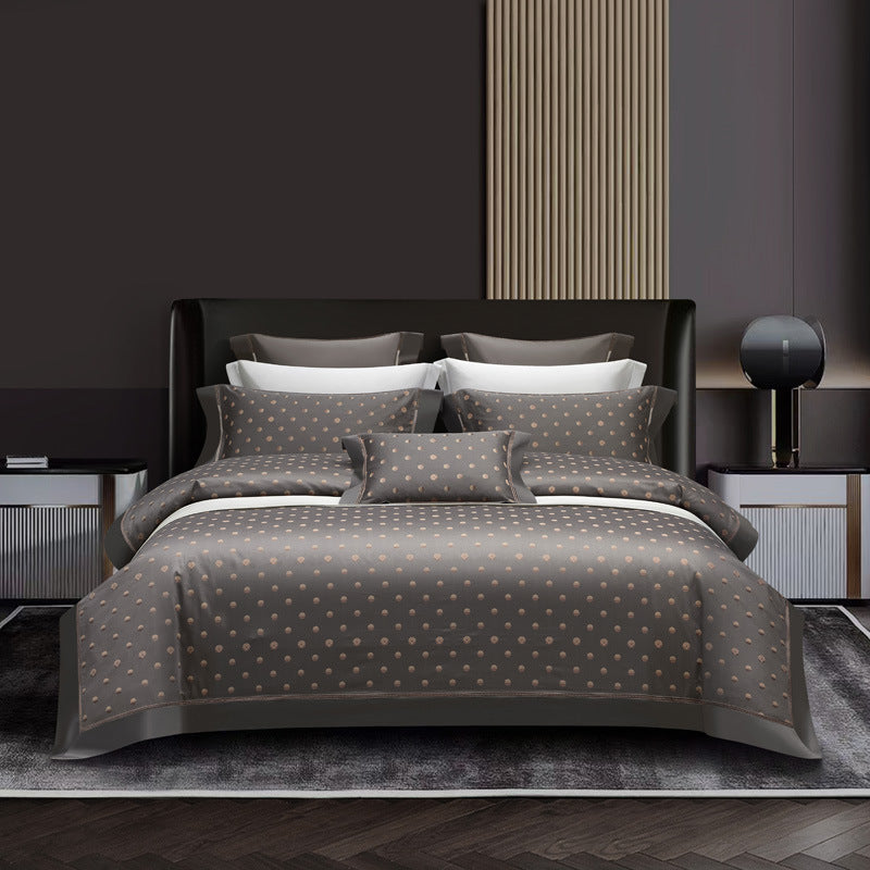 HKM-238227 Long-Staple Cotton Jacquard Four-Piece Bedding Set in Solid Colors