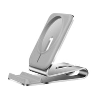 HKM-238291 Magnetic Wireless Charging Desktop Phone Holder for Apple iPhone 12 Series - Silver Aluminum Alloy Design