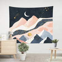 HKM-238291 Nordic Pink Mountain Peak Landscape Printed Tapestry, Machine Washable, Rectangle Shape, Soft Peach Skin and Flannel Options