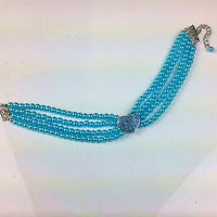 HKM-2383549 Heart-Shaped Pearl & Rhinestone Pet Collar in White, Pink, and Lake Blue