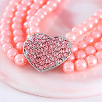 HKM-2383549 Heart-Shaped Pearl & Rhinestone Pet Collar in White, Pink, and Lake Blue
