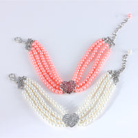 HKM-2383549 Heart-Shaped Pearl & Rhinestone Pet Collar in White, Pink, and Lake Blue