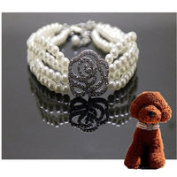 HKM-2383549 Heart-Shaped Pearl & Rhinestone Pet Collar in White, Pink, and Lake Blue