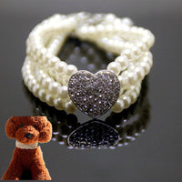 HKM-2383549 Heart-Shaped Pearl & Rhinestone Pet Collar in White, Pink, and Lake Blue