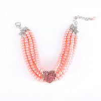 HKM-2383549 Heart-Shaped Pearl & Rhinestone Pet Collar in White, Pink, and Lake Blue