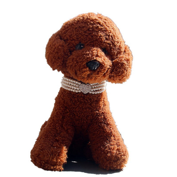 HKM-2383549 Heart-Shaped Pearl & Rhinestone Pet Collar in White, Pink, and Lake Blue