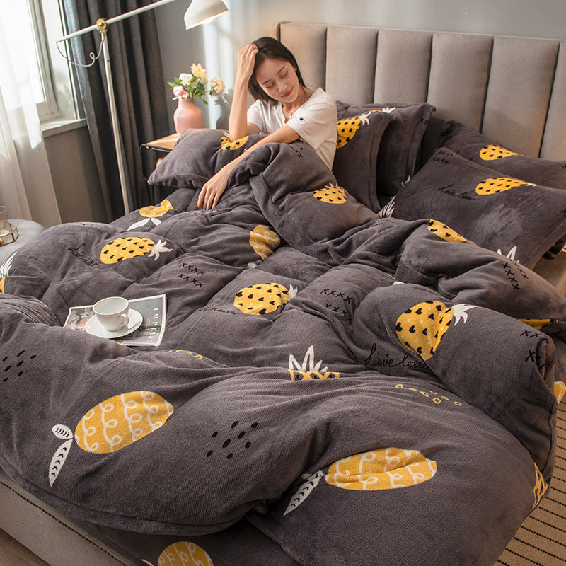 HKM-238547 4-Piece Quilted Mink Fabric Bedding Set with Anti-Static Properties
