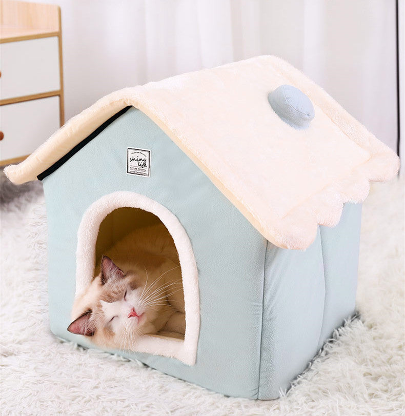 HKM-2385597 Cozy Closed Dog Kennel House - Soft, Warm, Light Green Pet Shelter ( XS, S, M Sizes Available)