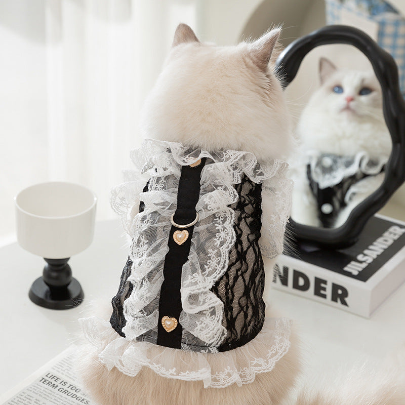 HKM-2387133 Lace Traction Vest for Cats and Kittens - Lightweight Polyester Clothing, Multiple Sizes Available