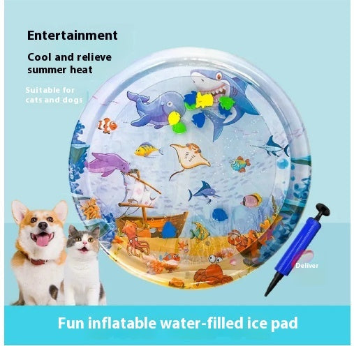 HKM-2388157 Cooling Pet Water Bed Cushion for Dogs and Cats - Inflatable Ice Pad with Fun Underwater Designs - 65cm and 100cm Sizes Available